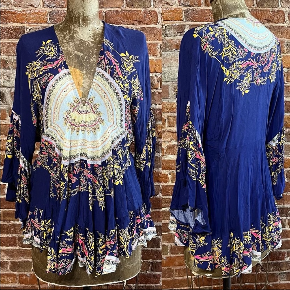 Free People Indigo Floral Tunic